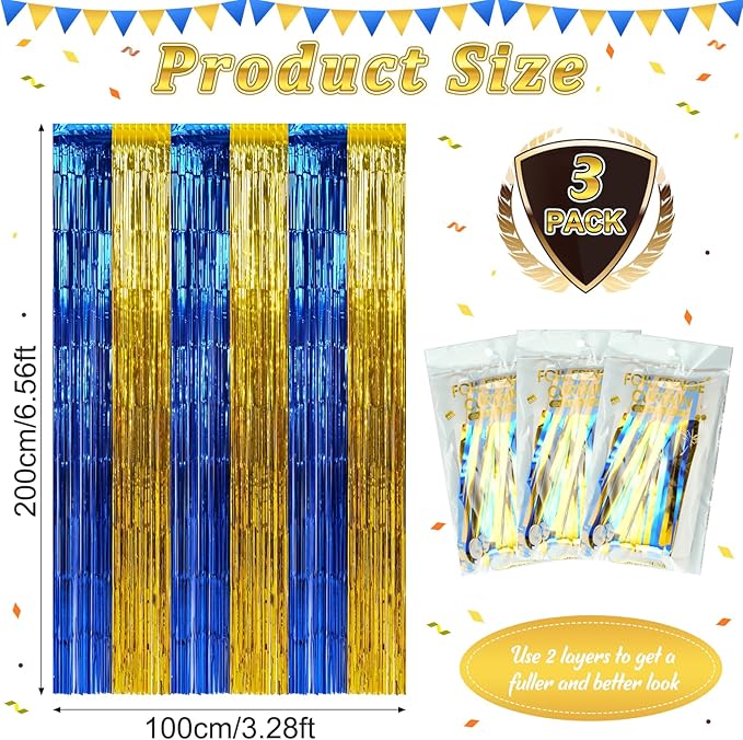 3 Pack 3.3Ft x 6.6Ft Graduation Foil Fringe Curtain Backdrop Decorations - Image 3