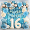 Dusty Blue 16th Birthday Party Decorations Boys Girls Beige Cream Number 16 by KAINSY