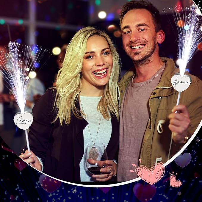 50 Pcs Wedding Sparklers Heart Shaped LED Glow Sticks Fiber Optic Wands Light - Image 5