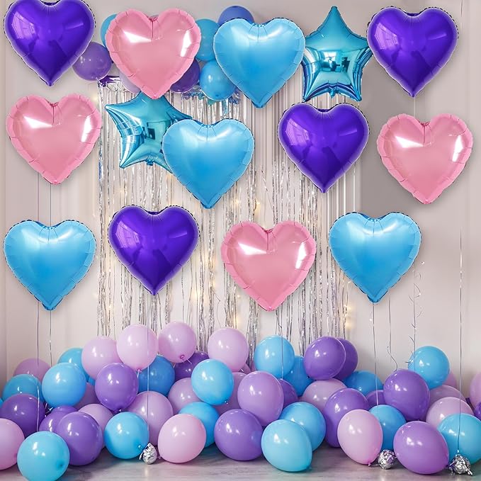 Blue Pink Purple Heart Balloons - Image 5