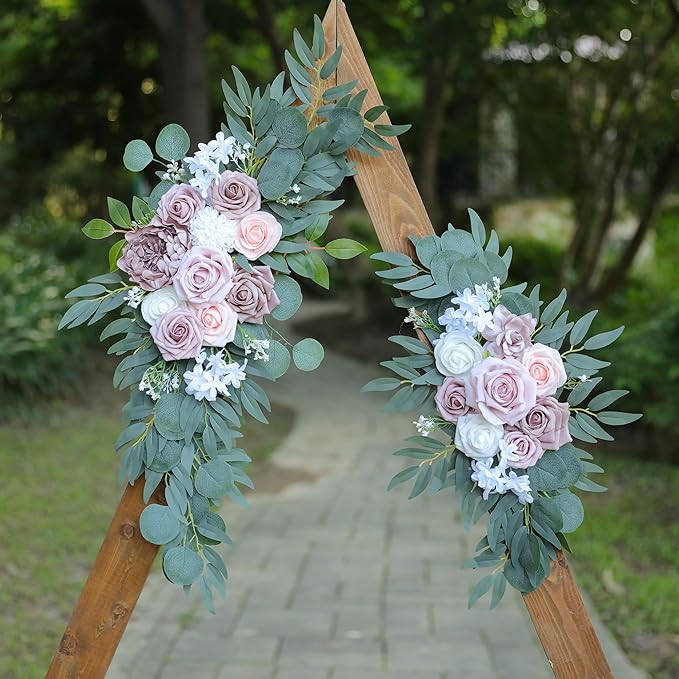 Artificial Dusty Rose Wedding Arch Flowers Swags Set of 2 - Image 3