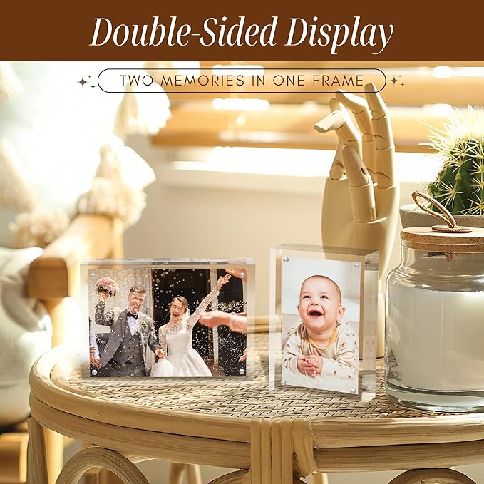 CATIFLIN 4x6 Magnetic Acrylic Frames 2 Pack, Double Sided Clear Frameless - Image 4