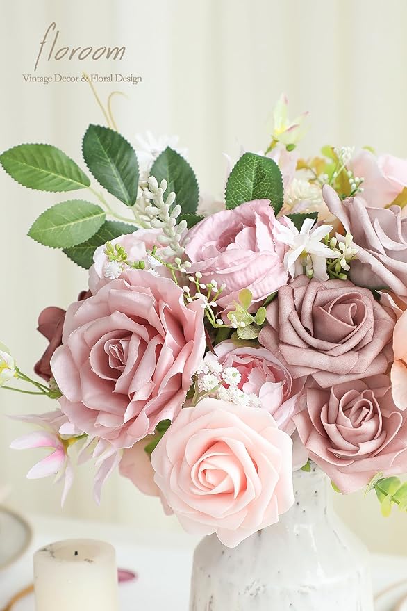 Floroom Dusty Rose Artificial Flowers Fake Roses Peonies and Greenery Combo Box - Image 5