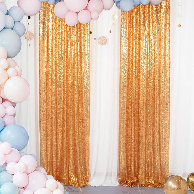 ShinyBeauty Sparkle Backdrop Curtain Gold 2 Panels Set Sequin Photo Backdrop by ShinyBeauty