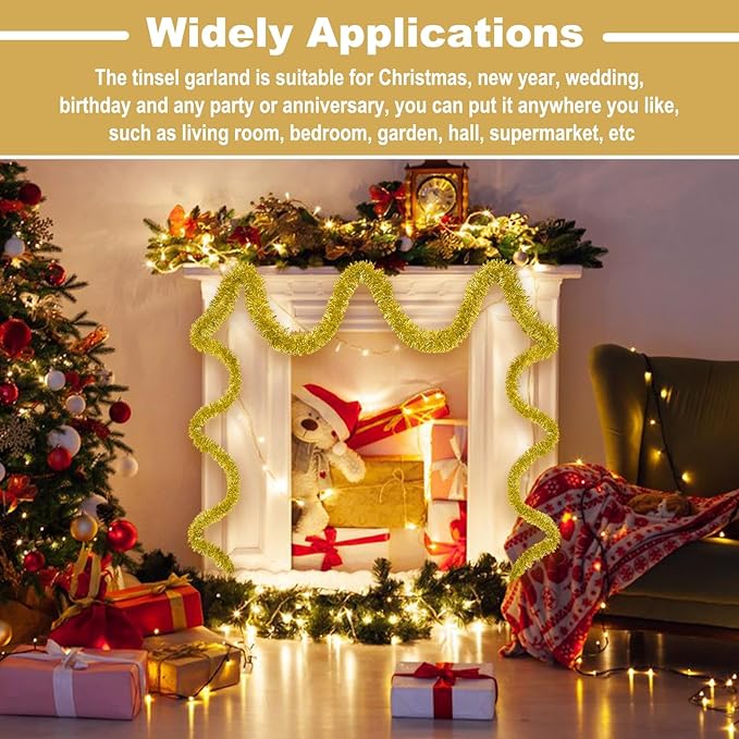 25 Feet Christmas Tinsel Garland, Metallic Twist Wall Hanging Tinsel Backdrop - Image 4