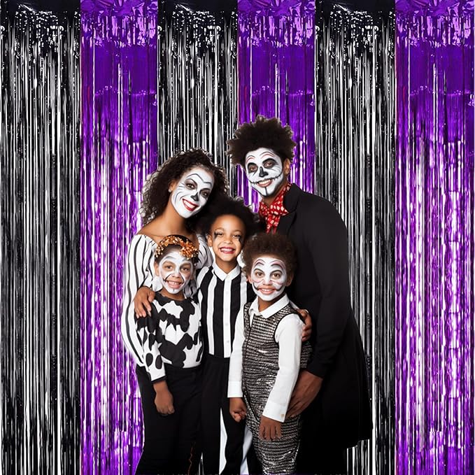 TONIFUL 2Pcs Black Purple Door Streamers, Photo Booth Backdrop Metallic - Image 6
