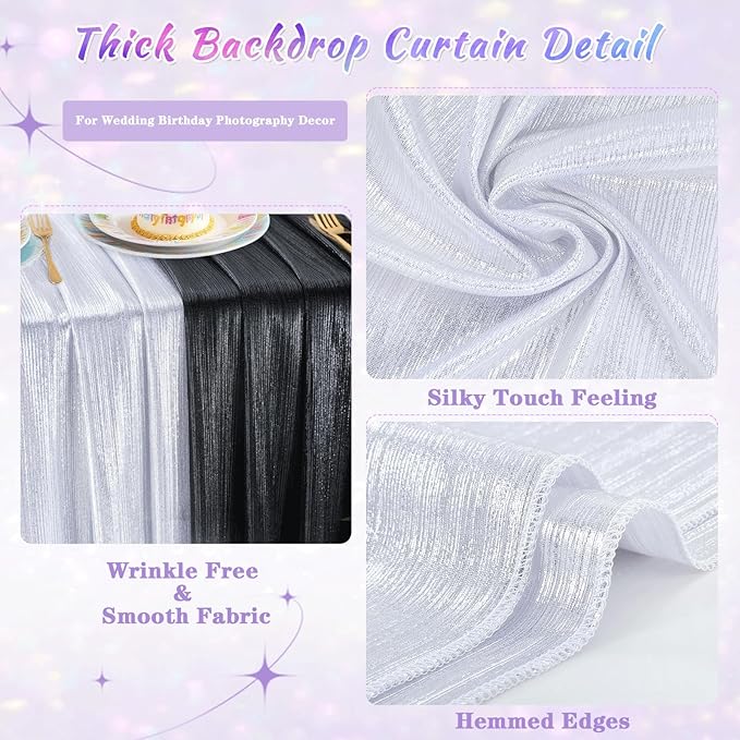 Silver Photo Backdrop 2 Panels 4.8x8FT Long Backdrop Drapes Curatin Glitter - Image 5