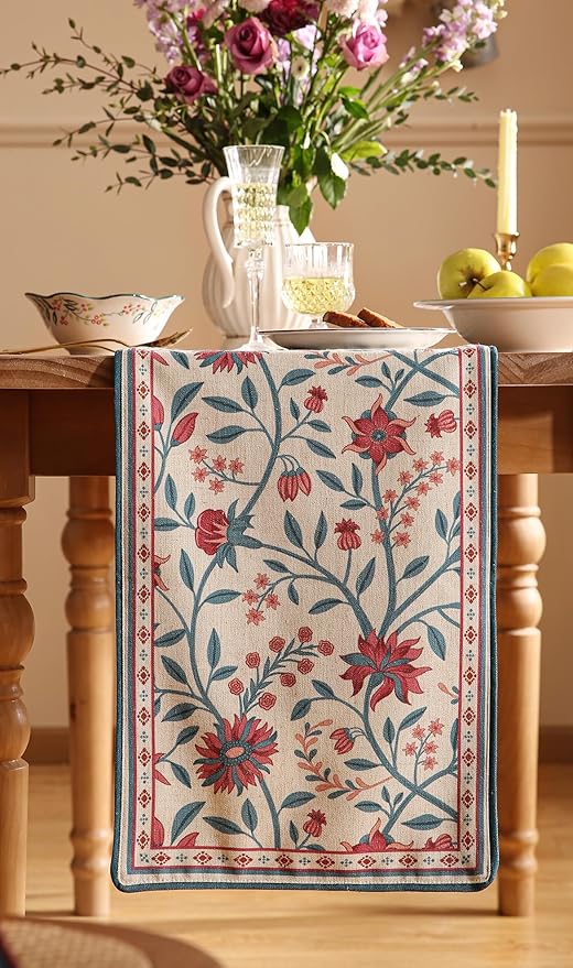 Farmhouse Berry Red Floral Table Runner - Image 9