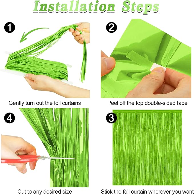2 Pack Backdrop Curtains, 3.28 Feet x 7.05 Feet Grass Green Fringe Curtains - Image 3