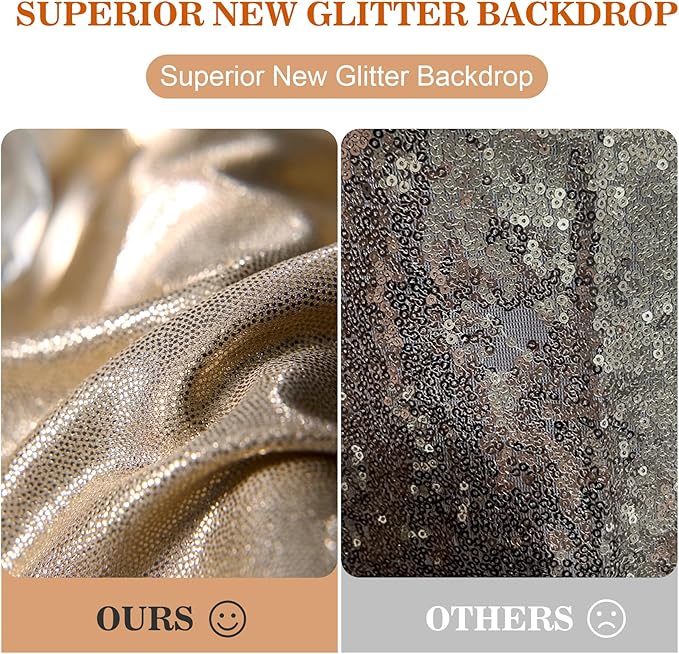 20x10ft Thick Champagne Glitter Backdrop Curtain Panels - Image 7