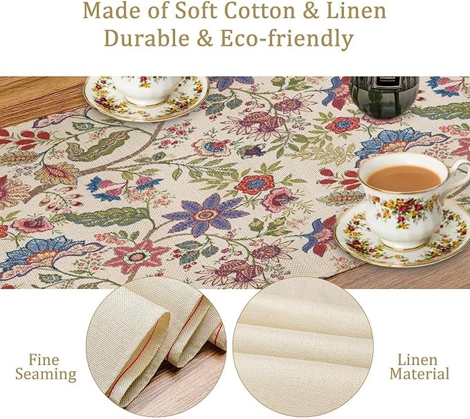 Spring Floral Table Runner, Boho Floral Pattern Natural Plant Table Decoration - Image 4