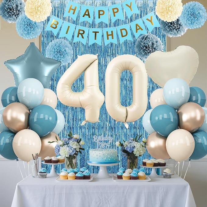 Dusty Blue 40th Birthday Party Decorations - Image 2