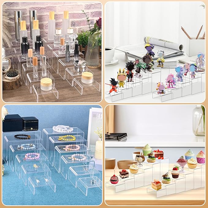 12 Pcs Acrylic Display Risers, 2 Sets Small Size Clear Acrylic Risers, 0.15" - Image 8