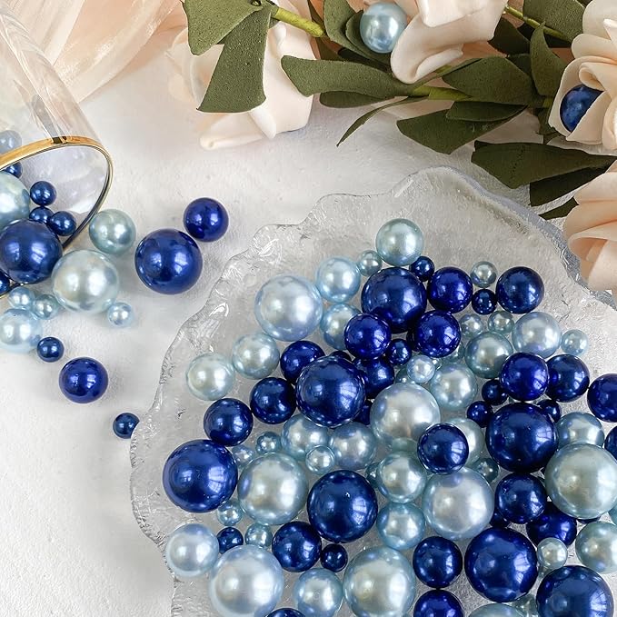 150Pcs Navy&Light Blue Polished No Hole Faux Pearl Beads - Image 6