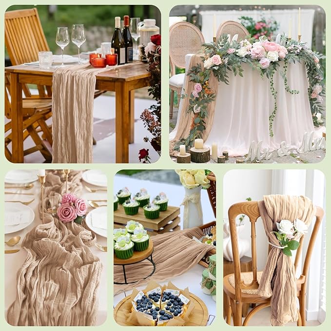 Asee'm 4pcs Cheesecloth Table Runner 120 Inches Long Nude Boho Gauze Cheese - Image 7