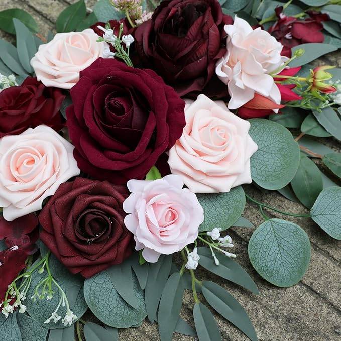 ponatia Wedding Arch Flowers, Artificial Burgundy Wedding Flowers - Image 6