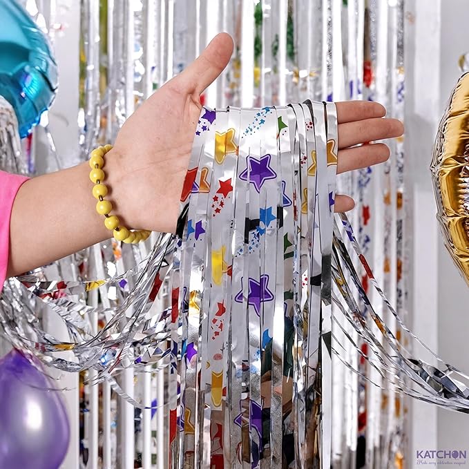 KatchOn, Star Silver Foil Fringe Curtains – Pack of 2 | Silver Fringe Backdrop - Image 6