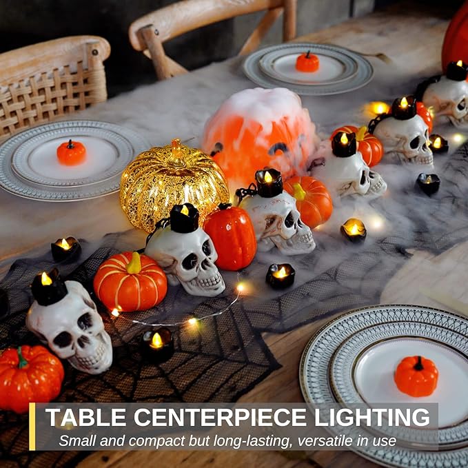 Homemory 24-Pack Halloween Black Dripping Flameless Tea Lights, Battery - Image 4