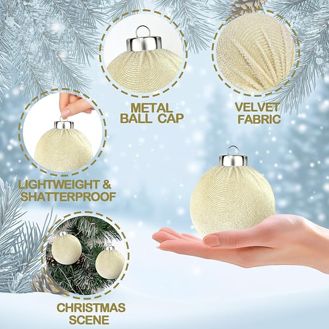 Beige Velvet Christmas Ball Ornaments - Image 4