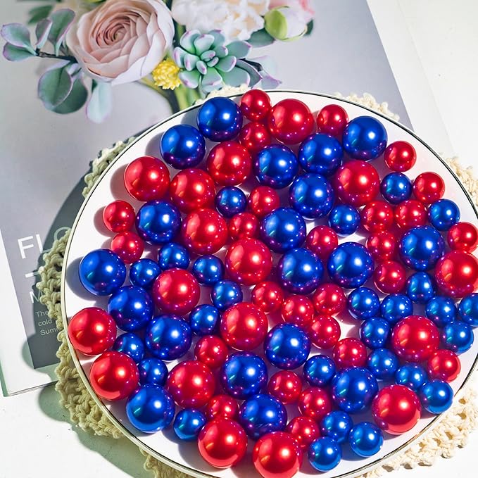150Pcs Blue&Red Polished No Hole Faux Pearl Beads - Image 4