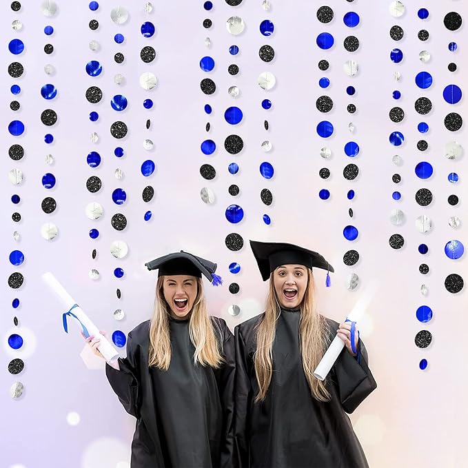 46Ft Navy Blue Black Silver Circle Dots Garland Royal Blue Black Polka Dots - Image 4