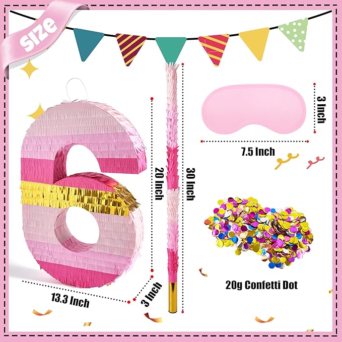 PCFING 20 Inch Number 6 Piñata Pink Gold - Image 2