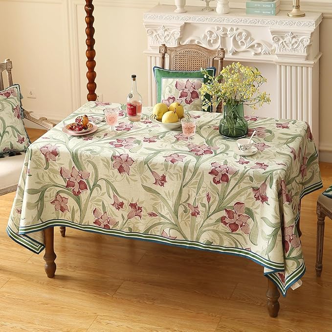 patdrea Designer Green Rectangle Tablecloth, Framhouse Vintage French Violets - Image 4