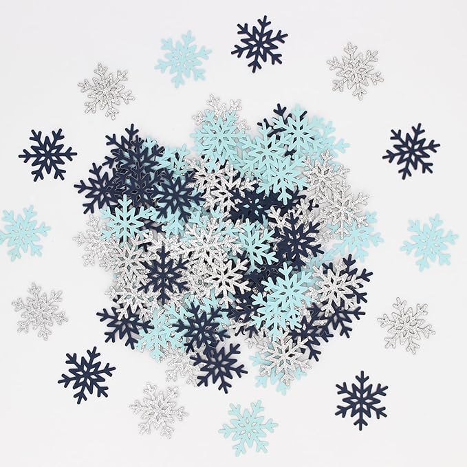 200PC Blue Silver Snowflakes Confetti Winter Wonderland Baby Shower Decorations - Image 6