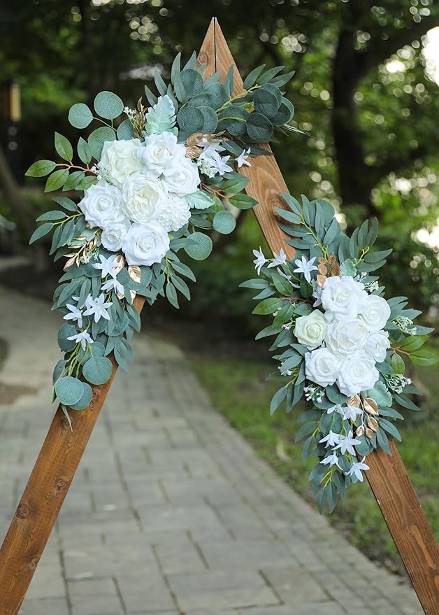 Artificial White Wedding Arch Flower Swags Set of 2 - Image 8