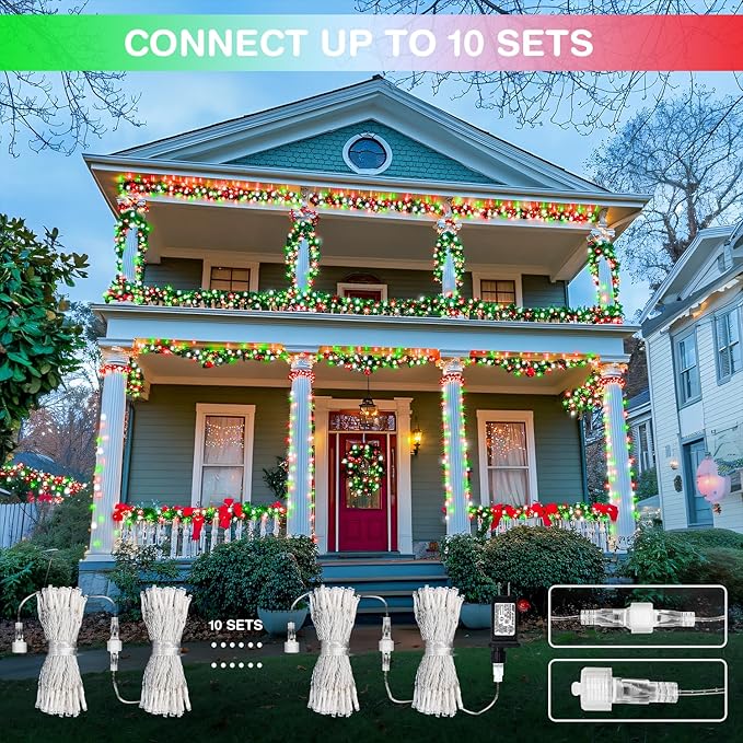 JMEXSUSS 500 LED Red White and Green Christmas Lights, 8 Modes 163ft String - Image 3