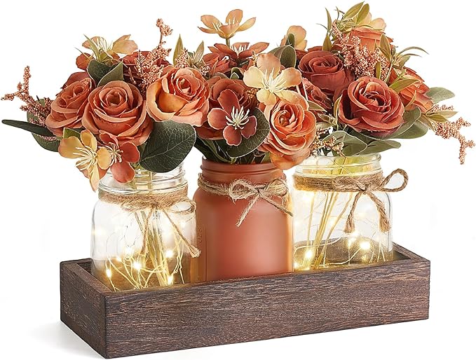 Mkono Mason Jar Lights Centerpiece Table Decorations by Mkono