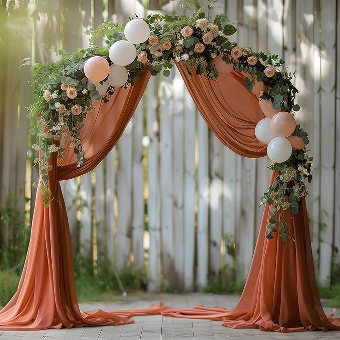 Wokceer Wedding Arch Draping Fabric Terracotta 2 Panels 28.7" x 20FT Sheer - Image 4