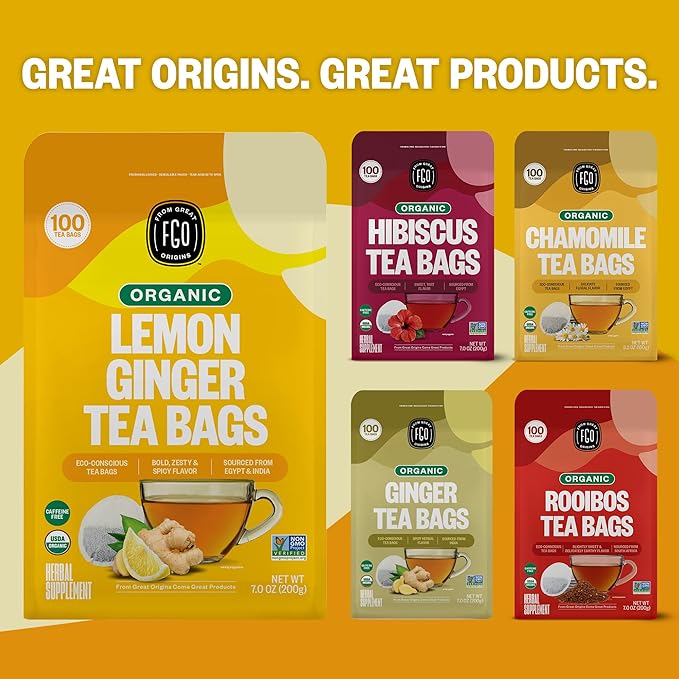 FGO Organic Lemon Ginger Tea, Eco-Conscious Tea Bags, Resealable Bag, Caffeine - Image 7