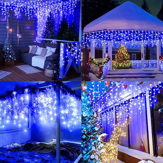 Christmas Lights Outdoor Decorations 1216 LED 99ft 8 Modes Curtain Fairy String - Image 6