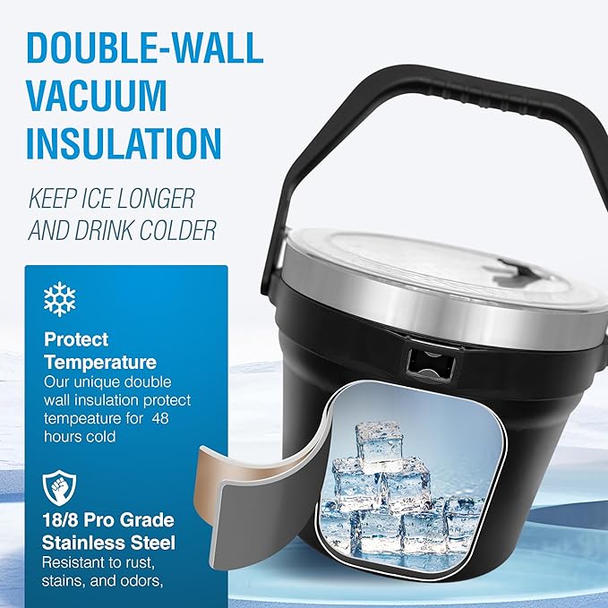 Insulated Ice Bucket with Lid & Scoop-XL Double-Walled, bar Essentials - Image 3