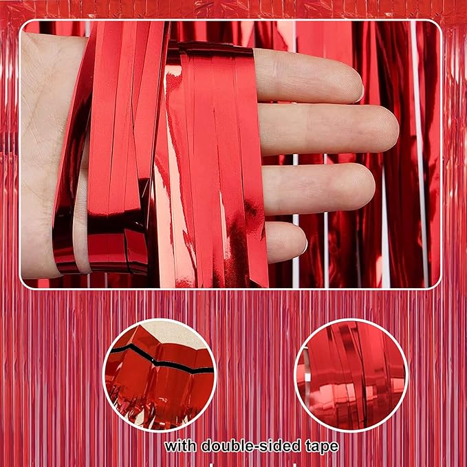 2 Pack 3.28 ft x 6.56 ft Red Tinsel Curtain Party Backdrop - Image 4