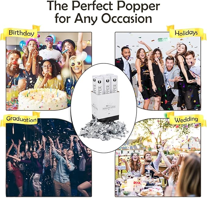 Confetti Cannons 12" – 6 Pack Gold Mylar Confetti Poppers | Party Poppers - Image 3