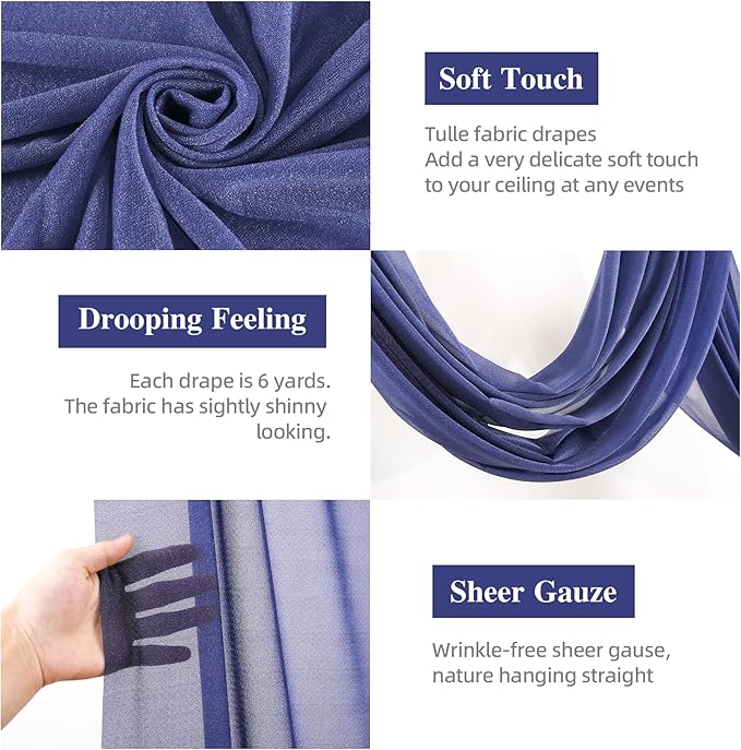 PARTISKY Wedding Arch Draping Fabric, 2 Panels 6 Yards Navy Blue Sheer Backdrop - Image 2