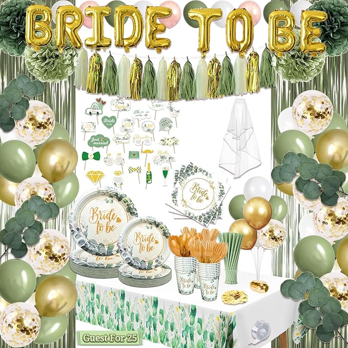310 Pcs Sage Green Bridal Shower Decorations, Bachelorette Party Decorations by BacheloretteParty