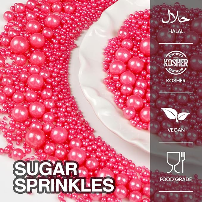 Deep Pink Pearl Sprinkles, Edible Candy Sugar Pearls, 150g/5.29oz, Baking Cake - Image 3