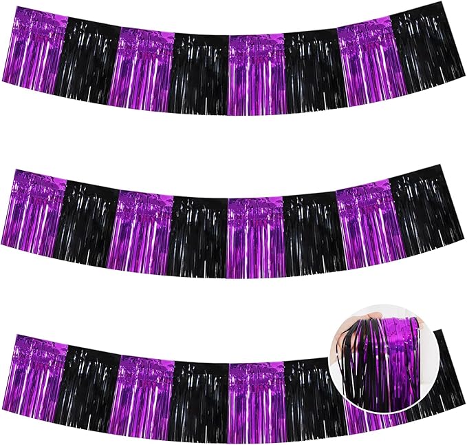 BEISHIDA 3 Packs Metallic Foil Fringe Garland Black Purple Wall Hanging Tinsel by Beishida
