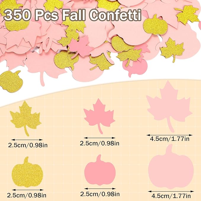 MARFOREVER 350 Pcs Fall Thanksgiving Pink and Gold Pumpkin Maple Leaf Confetti - Image 2