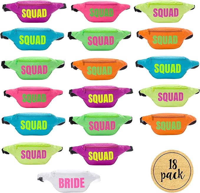 Bachelorette 80s Fanny Pack Set | 18 Pack | 1 Bride Fanny Pack and 17 Squad - Image 2