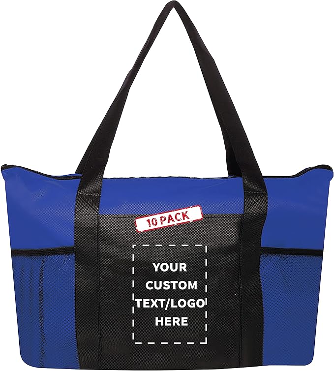 DISCOUNT PROMOS 10 Zippered Non-Woven Tote Bags Set by DISCOUNTPROMOS