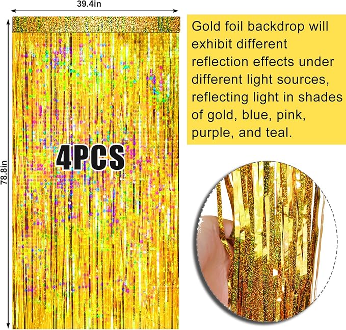 4 Packs Gold Foil Fringe Curtain, Baby Shower, Bachelorette, Graduation - Image 6