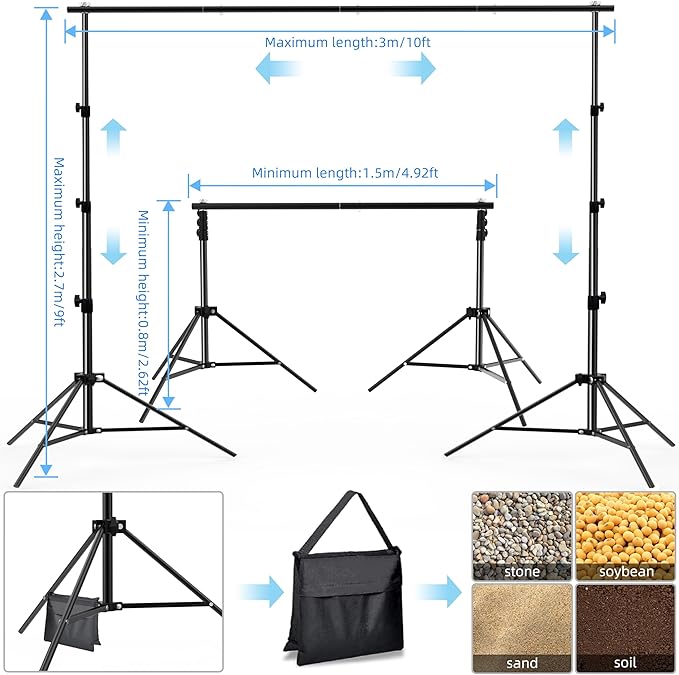 Photo Backdrop Stand 9ft x 10ft Photograhy Adjustable Background Stands Support - Image 3