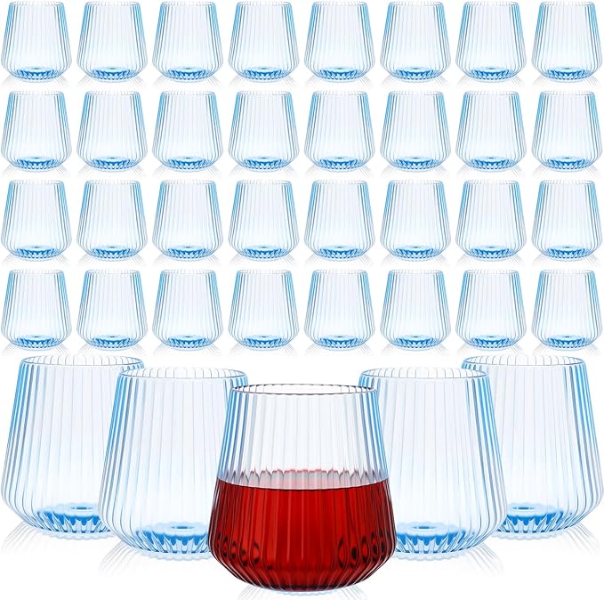 Suclain Plastic Wine Glasses Ribbed Stemless Wine Glasses 14oz Vertical Design by Suclain
