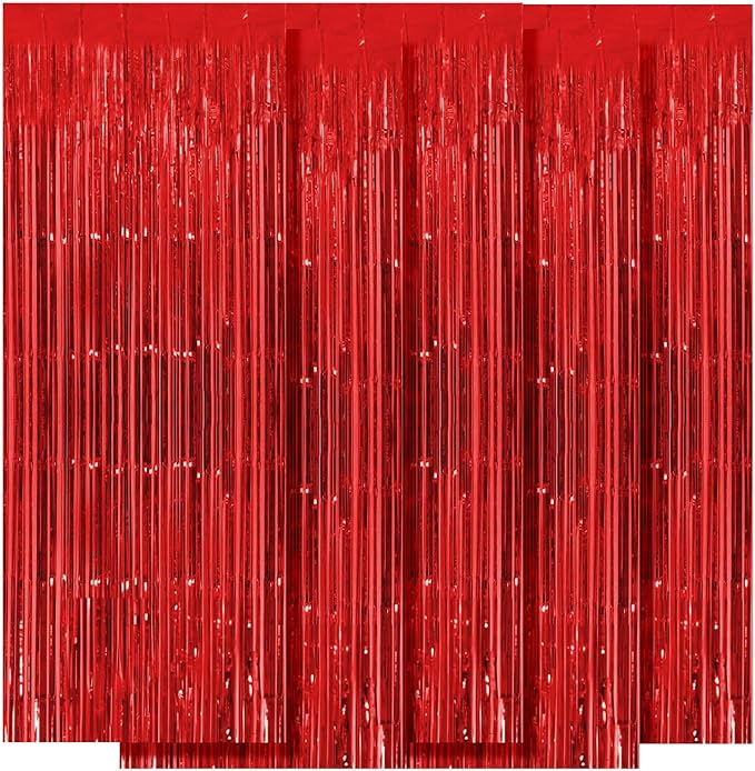 5 Pack Red Fringe Backdrop Curtains 3.2ft x 8.2ft Tinsel Foil Fringe Curtains by Ohiyoo