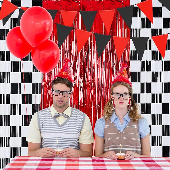 3 Pcs Racing Cars Foil Fringe Curtain Red Black White Checkered Photo Booth - Image 7