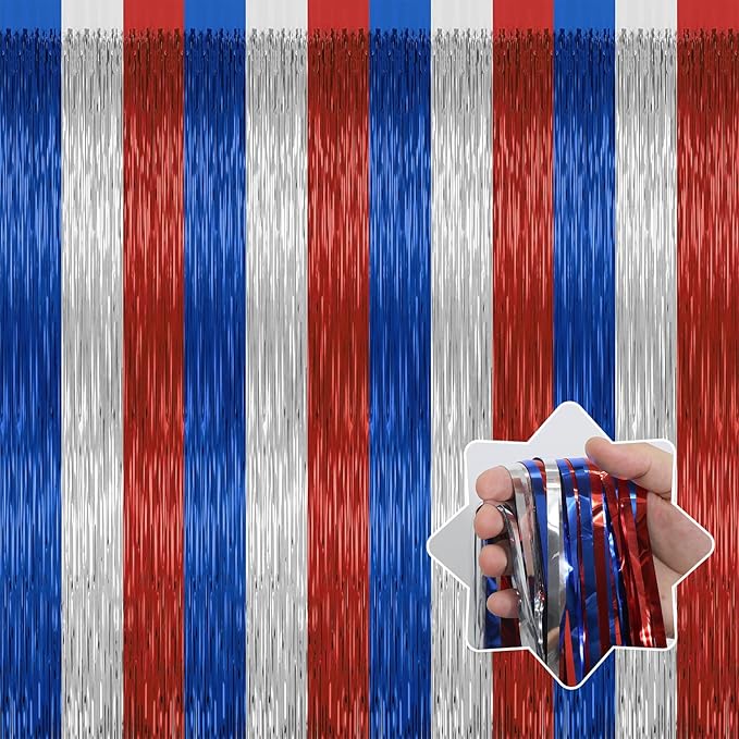 4 Pack 4th of July Party Supplies, 3.28 Ft x 6.56 Ft 4th of July Tinsel Backdrop - Image 9